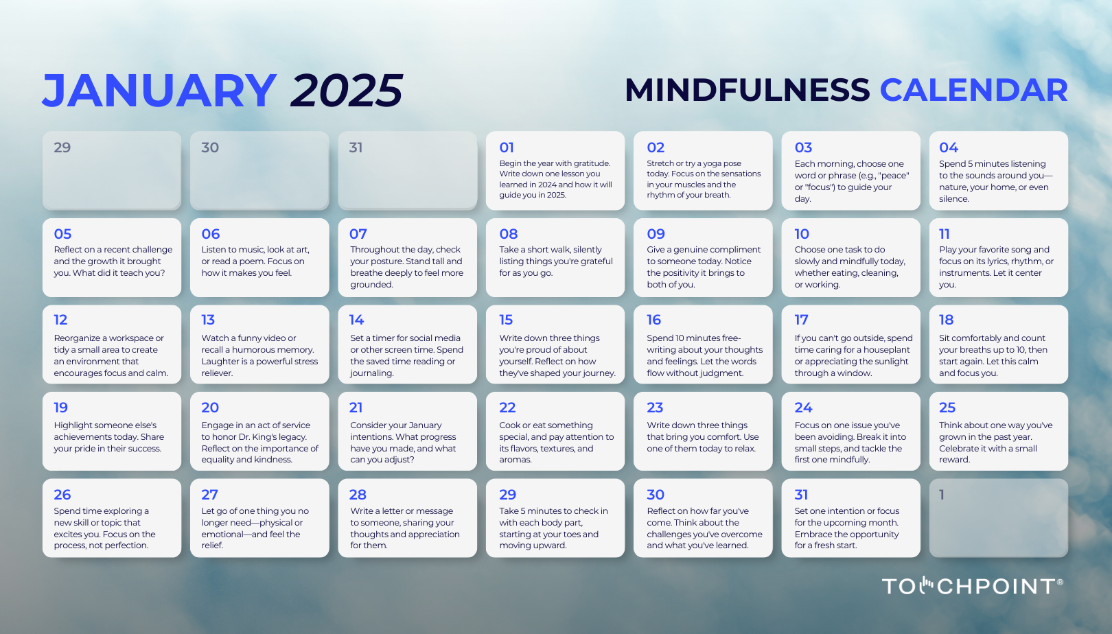 January 2025 Mindfulness Calendar TheTouchPoint Solution
